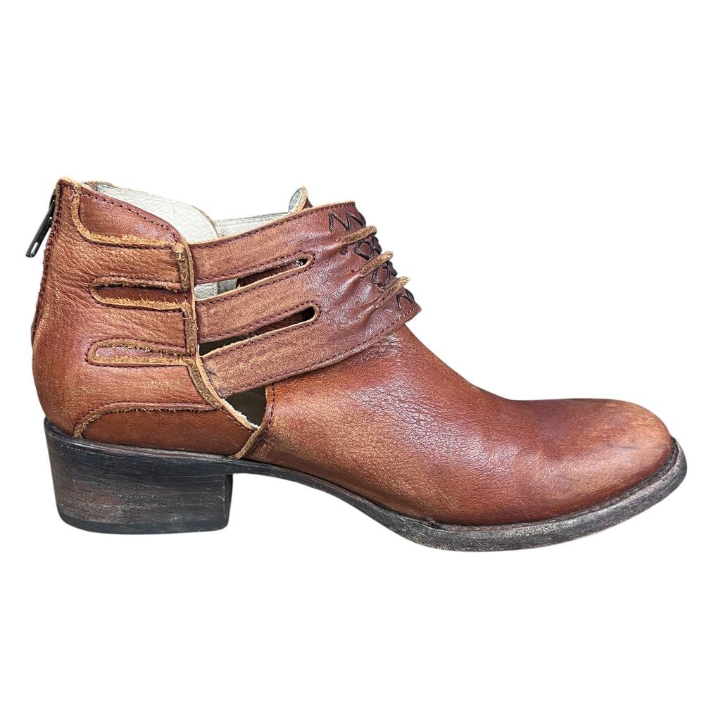 Freebird by Steven Slay Brown Distressed Leather Strappy Cutout Booties Size 8 - Picture 4 of 11